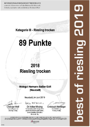 Urkunde Riesling trocken 2018